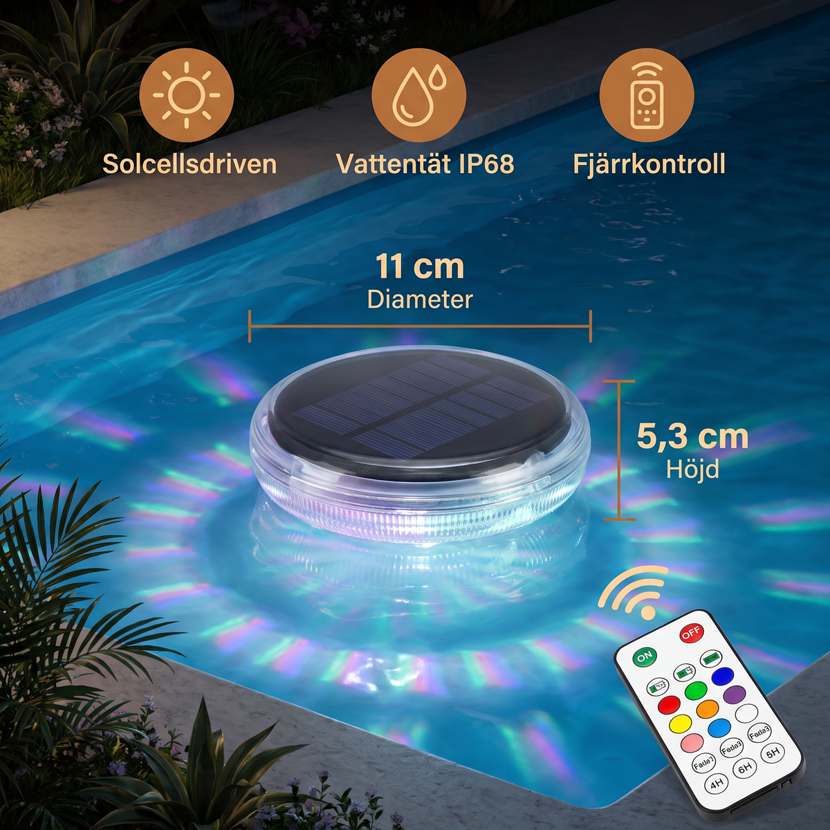 Flytande sol-LED-ljus med fjärrkontroll