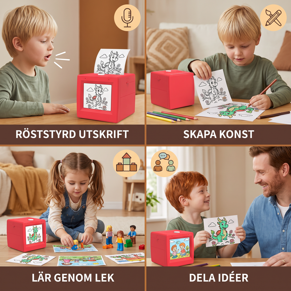 Magisk AI Utskriftsbox för Barn med Röststyrning – Bärbar Kreativ Skrivare för Teckningar och Idéer