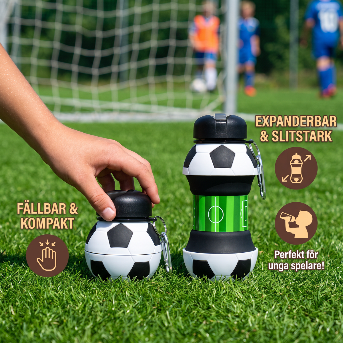 Fällbar och slitstark fotbollsflaska i silikon