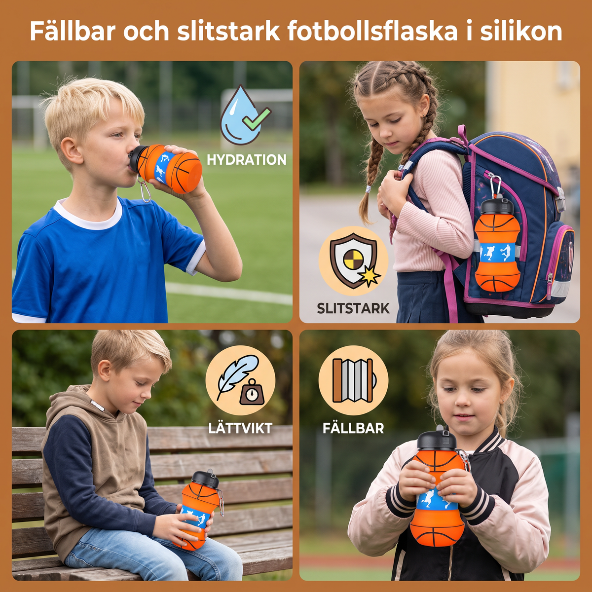 Fällbar och slitstark fotbollsflaska i silikon