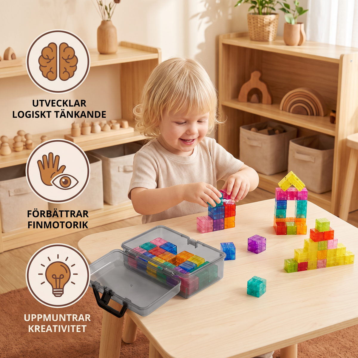 Montessori Kubbyggsats För Barn