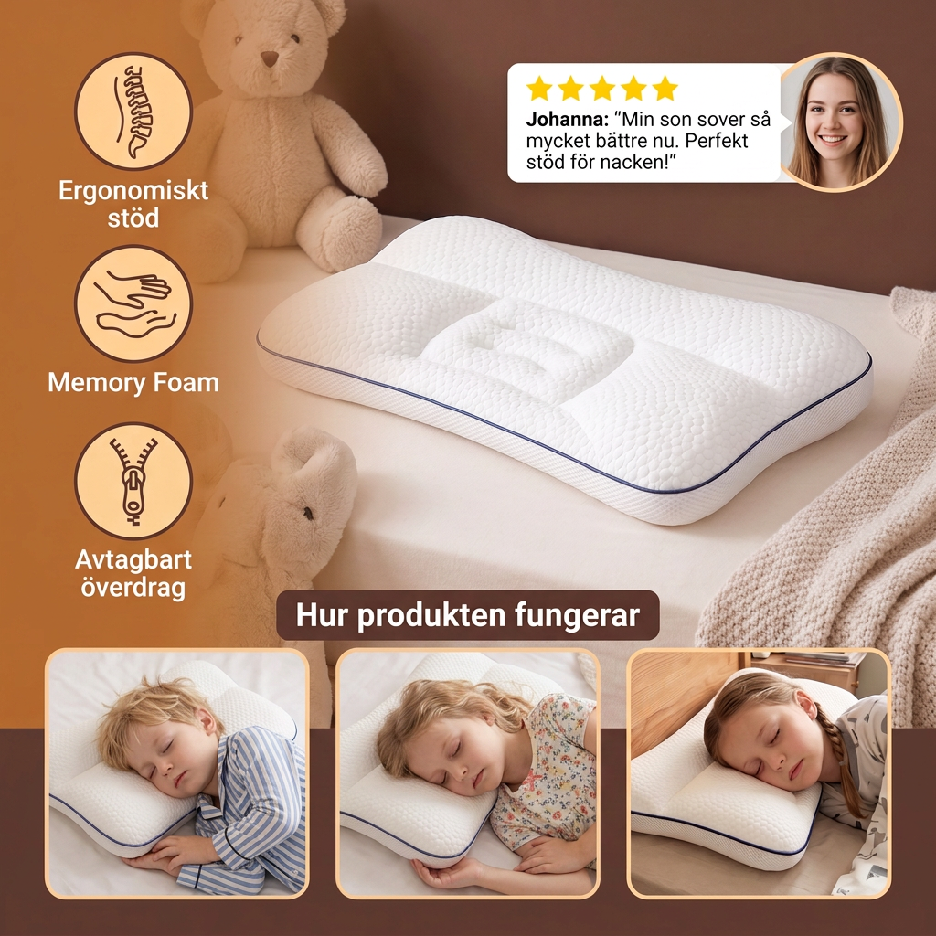 Ergonomisk Barnkudde i Memory Foam med Nackstöd
