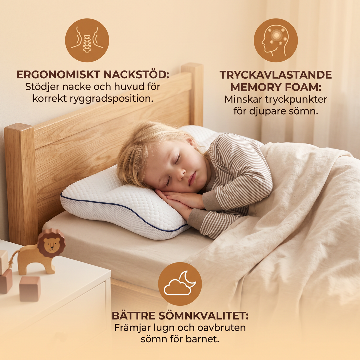 Ergonomisk Barnkudde i Memory Foam med Nackstöd