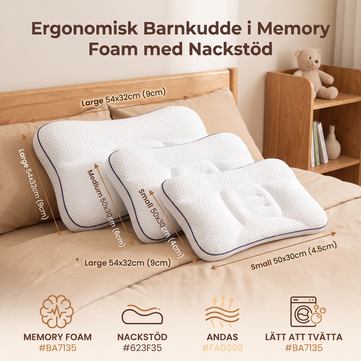 Ergonomisk Barnkudde i Memory Foam med Nackstöd