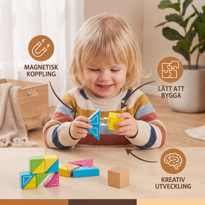 Magnetiska geometriska träpusselklossar