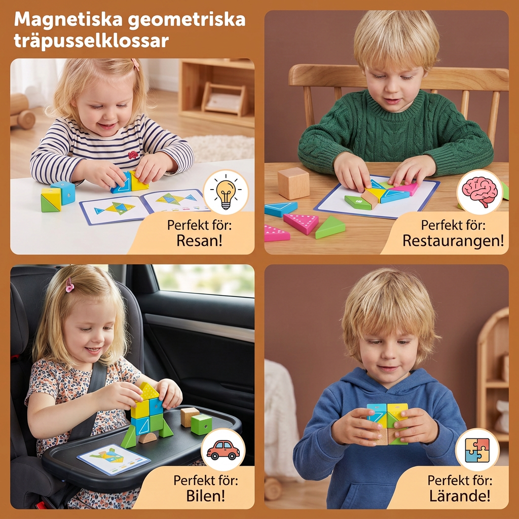 Magnetiska geometriska träpusselklossar