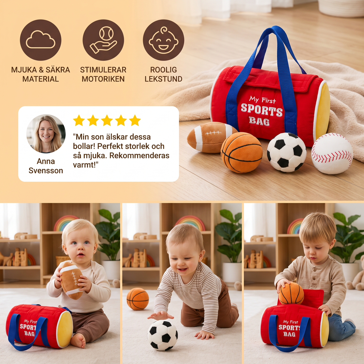 Mitt Första Sportplushset – Mjuk Leksak För Bebisar
