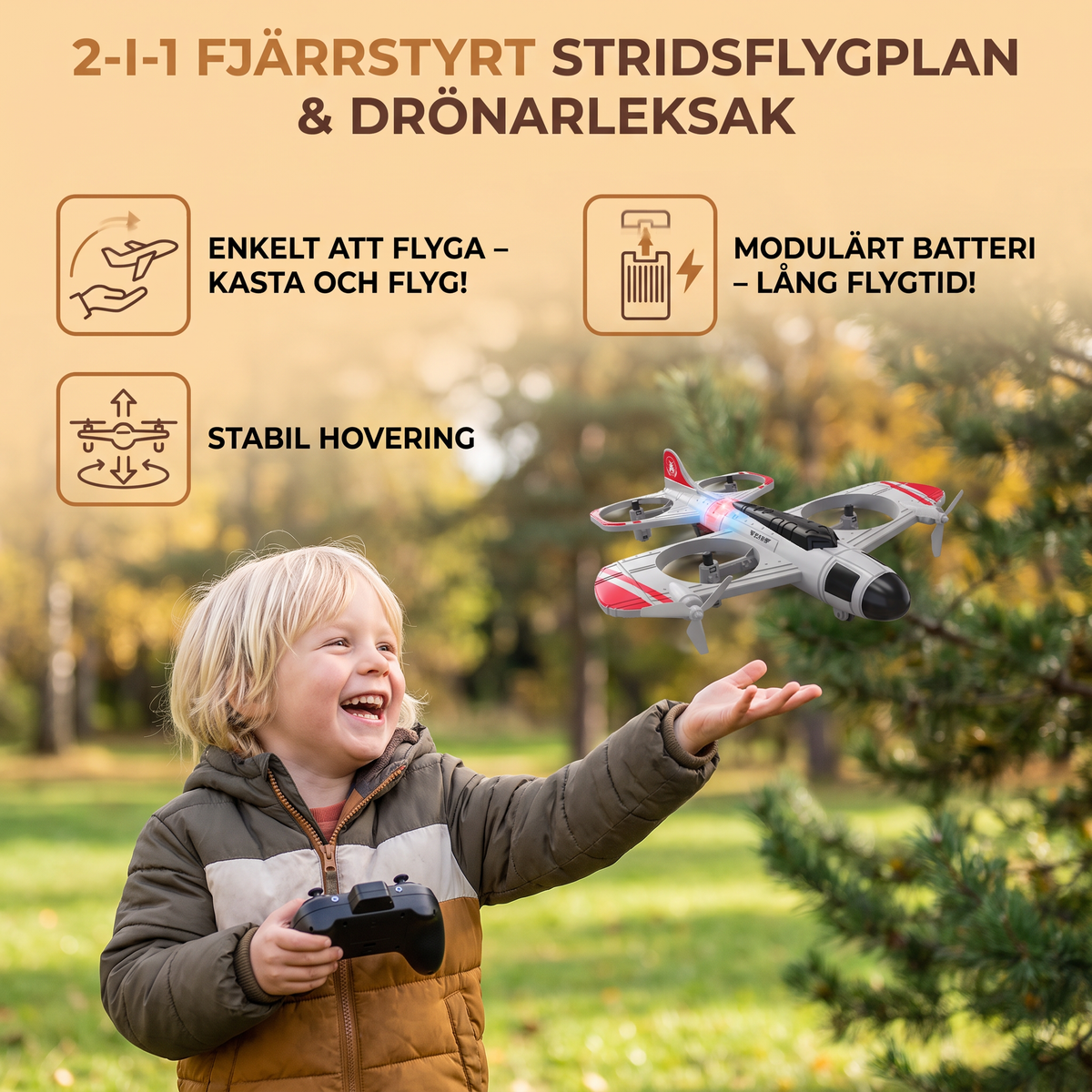 2-i-1 Fjärrstyrd Stridsflygplan & Drönarleksak
