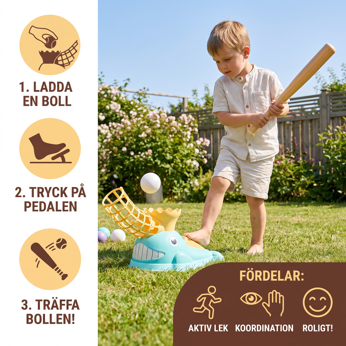 Steg-Baseballkastare Med Slagträ Och Bollar För Barn