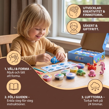 12-delat Pysselset med Lufttorkande Lera och Djur för Barn