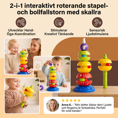 2-i-1 Interaktivt Roterande Stapel- och Bollfallstorn med Skallra för Barn