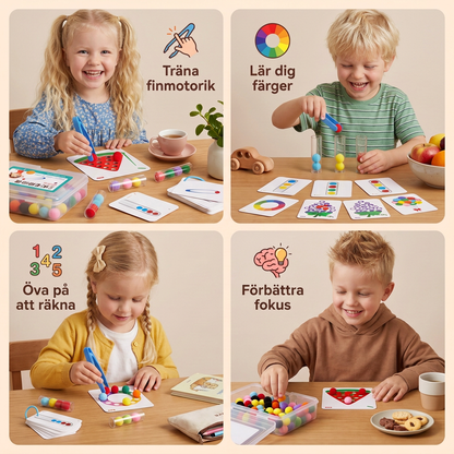 Montessorispel med Pompombollar för Färger, Siffror och Finmotorik