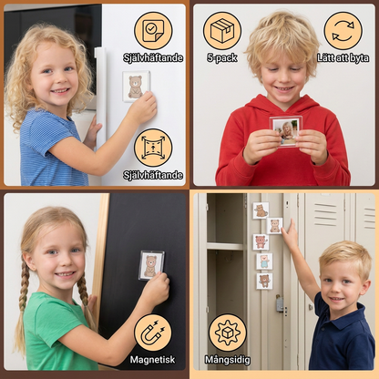 Klara Magnetiska Akrylfotoramar med Självhäftande Baksida – 5-pack