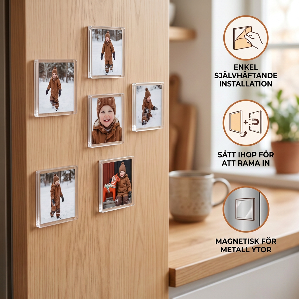 Klara Magnetiska Akrylfotoramar med Självhäftande Baksida – 5-pack