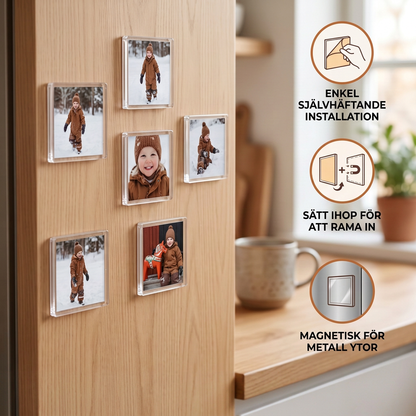 Klara Magnetiska Akrylfotoramar med Självhäftande Baksida – 5-pack