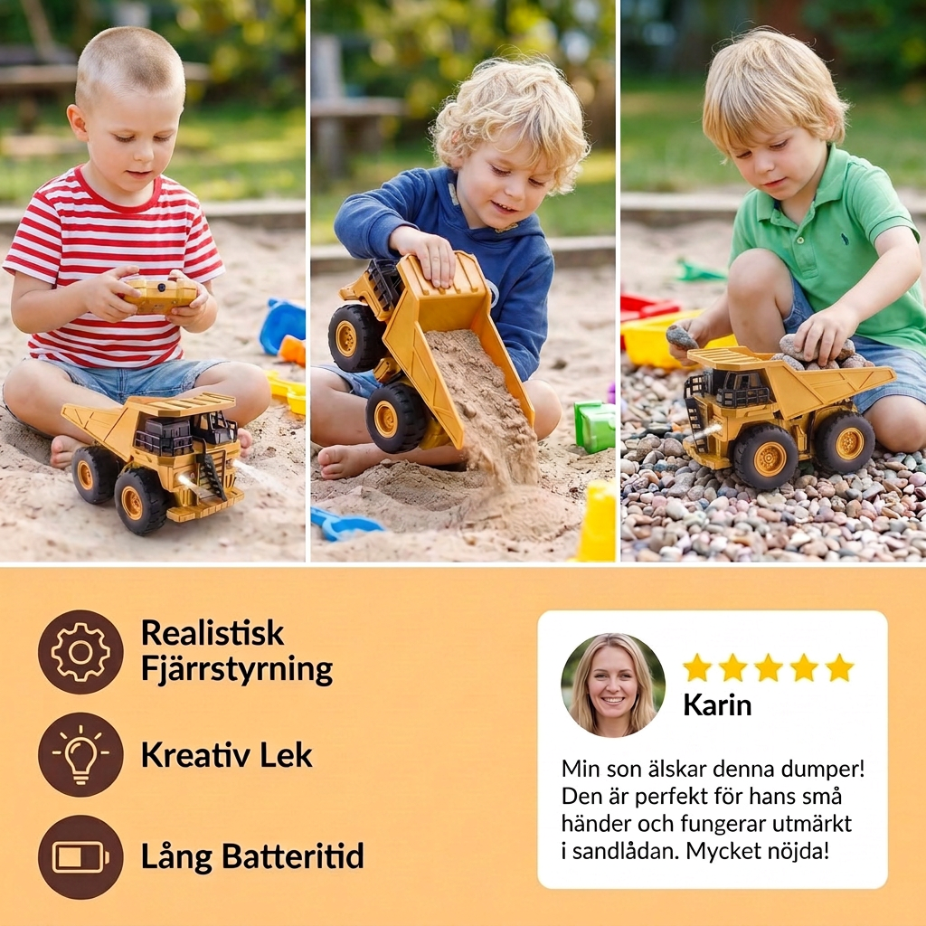 Fjärrstyrd Dumper Med Lampor – Leksaksfordon För Byggarbetsplats