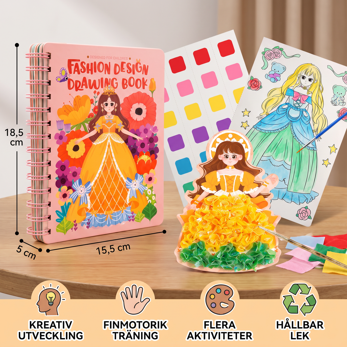 4-i-1 Pysselset med Älvprinsessa för barn – Diamond Painting, Pärlor, Broderi & Akvarell