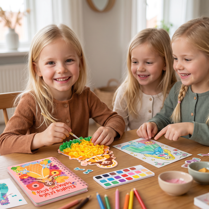4-i-1 Pysselset med Älvprinsessa för barn – Diamond Painting, Pärlor, Broderi & Akvarell