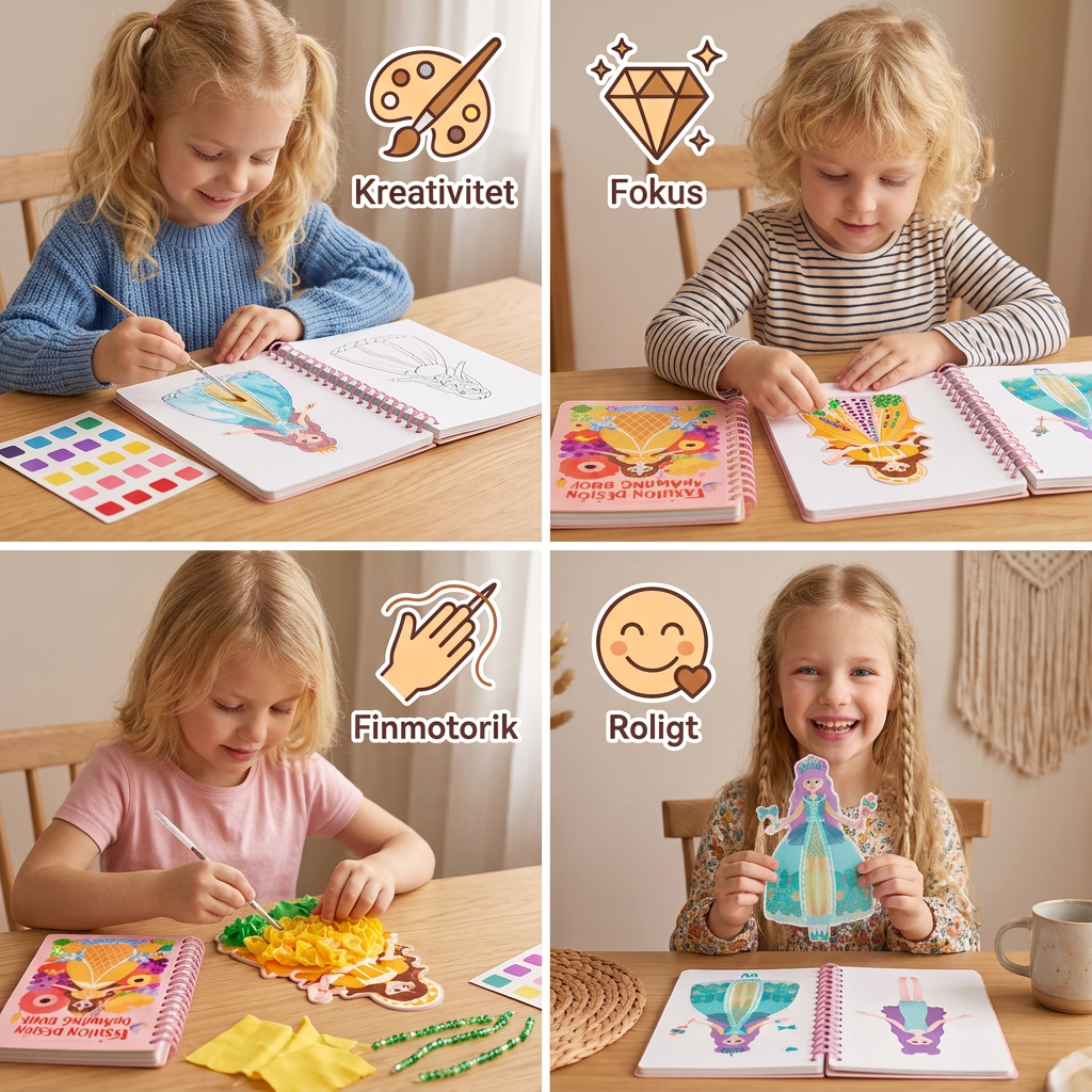 4-i-1 Pysselset med Älvprinsessa för barn – Diamond Painting, Pärlor, Broderi & Akvarell