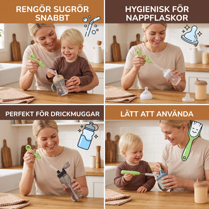 Elastisk Sugerörs‑Rengöringsborste – Lång Rör‑Rengörare för Flaskor, Nappar & Drickmuggar