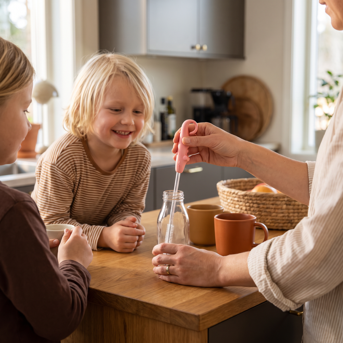 Elastisk Sugerörs‑Rengöringsborste – Lång Rör‑Rengörare för Flaskor, Nappar & Drickmuggar