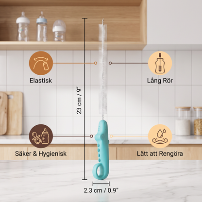 Elastisk Sugerörs‑Rengöringsborste – Lång Rör‑Rengörare för Flaskor, Nappar & Drickmuggar