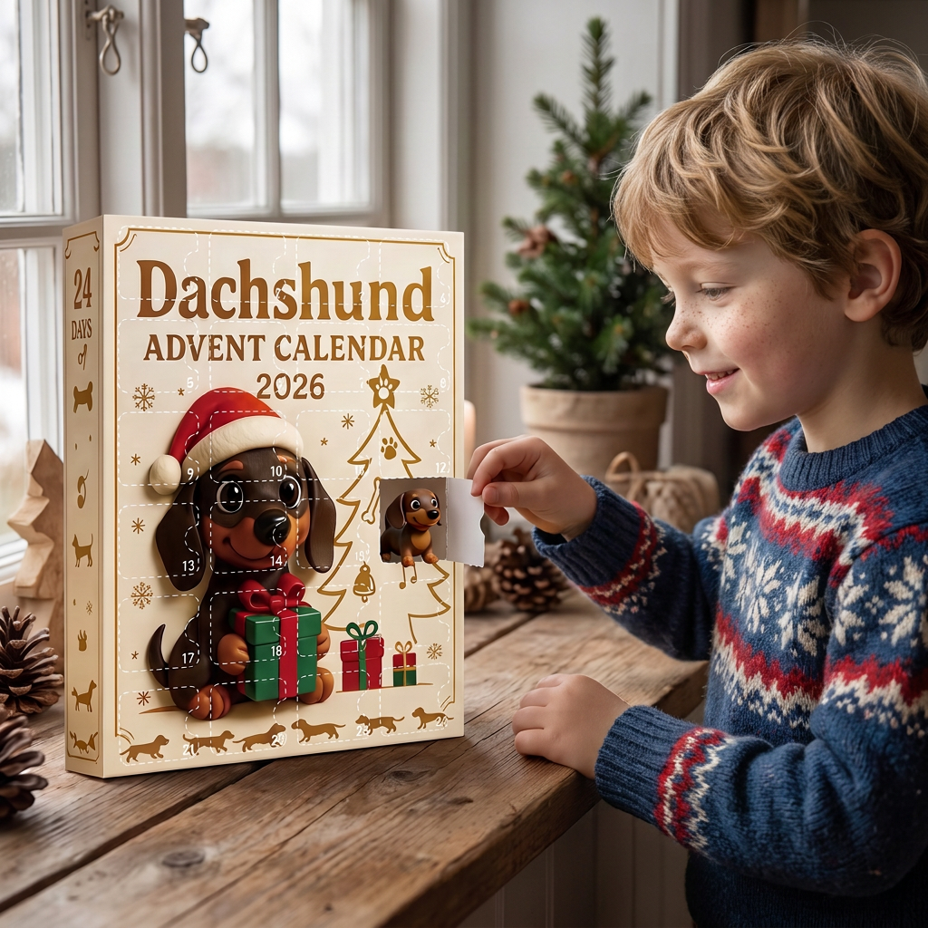 Dachshund-adventskalender med överraskningsfigurer – 24 dagar