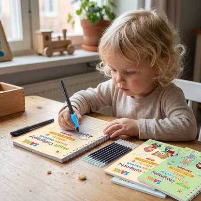 Magiska Återanvändbara Skrivövningsböcker med Spårade Bokstäver och Försvinnande Bläckpennor
