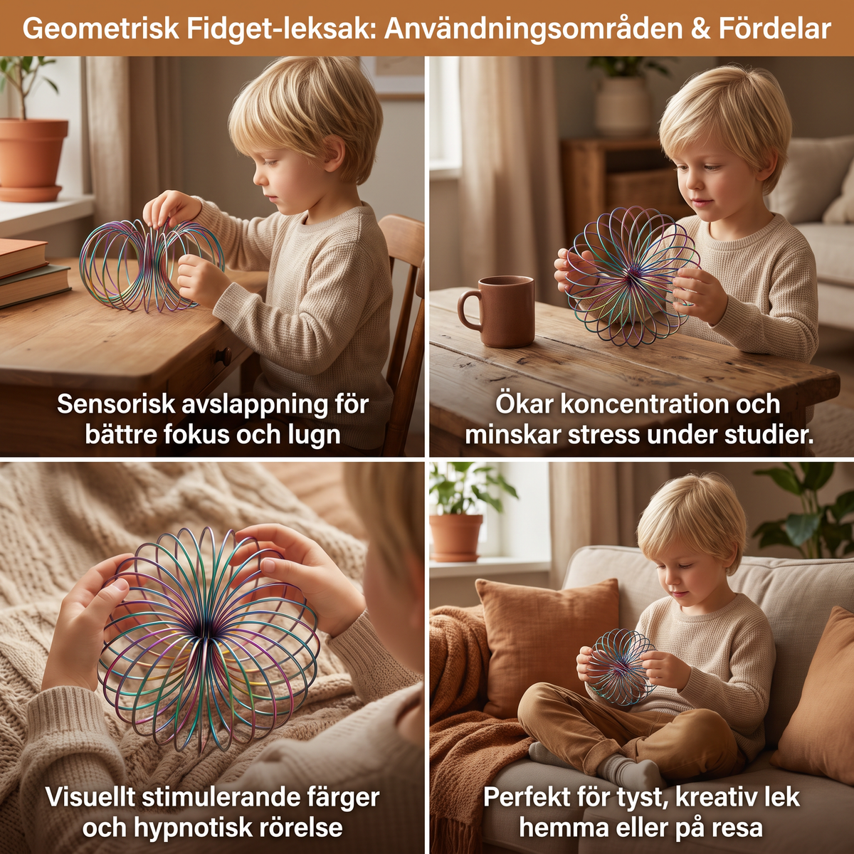 Geometrisk Fidget-leksak med Fjäder – Sensorisk Antistresskulptur