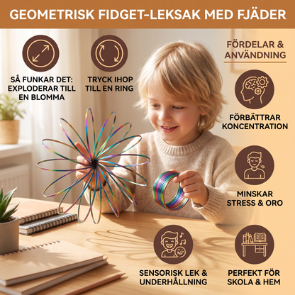 Geometrisk Fidget-leksak med Fjäder – Sensorisk Antistresskulptur