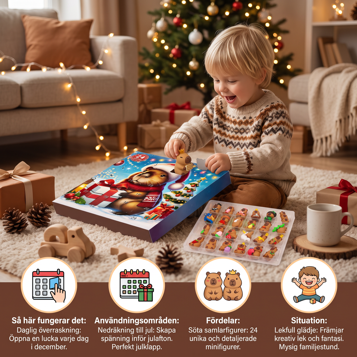 24-dagars juladventskalender med kapybaror – 24 söta minifigurer