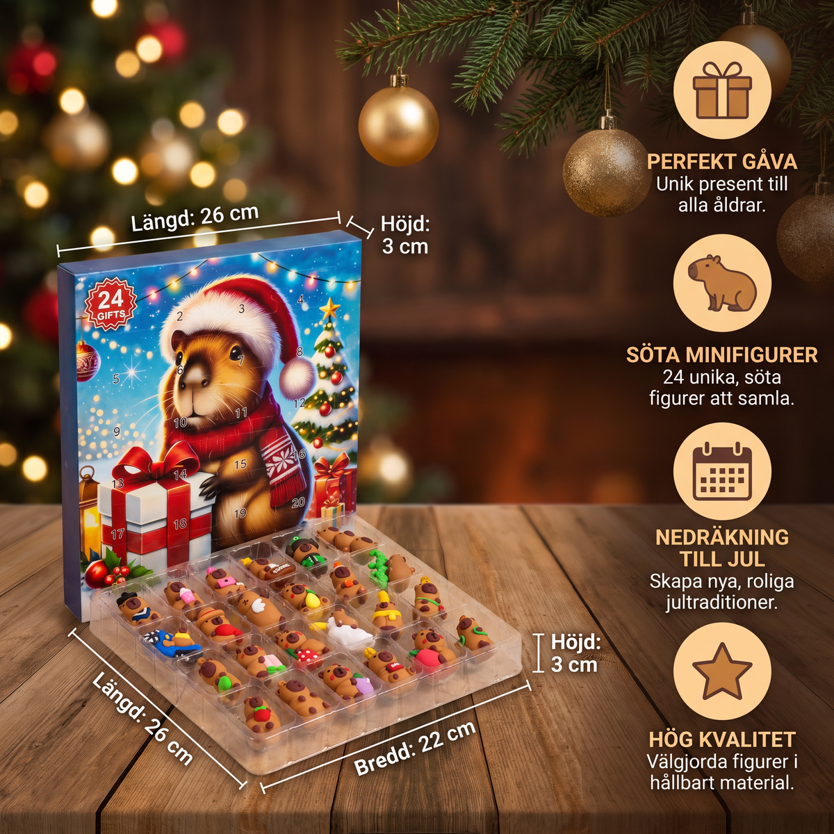 24-dagars juladventskalender med kapybaror – 24 söta minifigurer