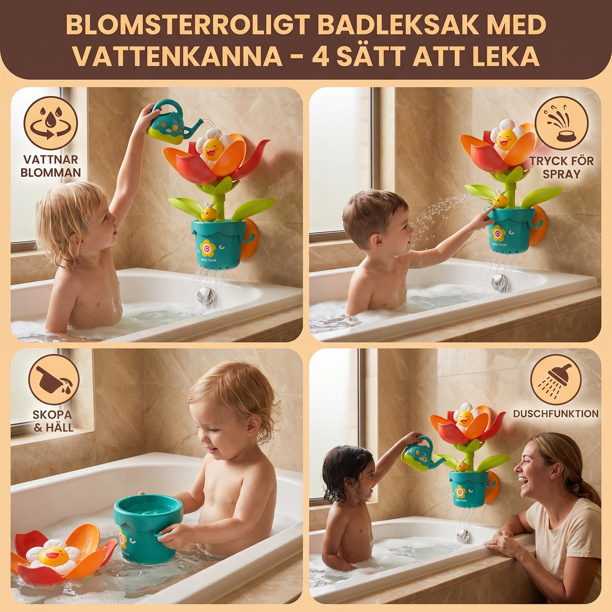 Blomsterroligt Badleksak Med Vattenkanna