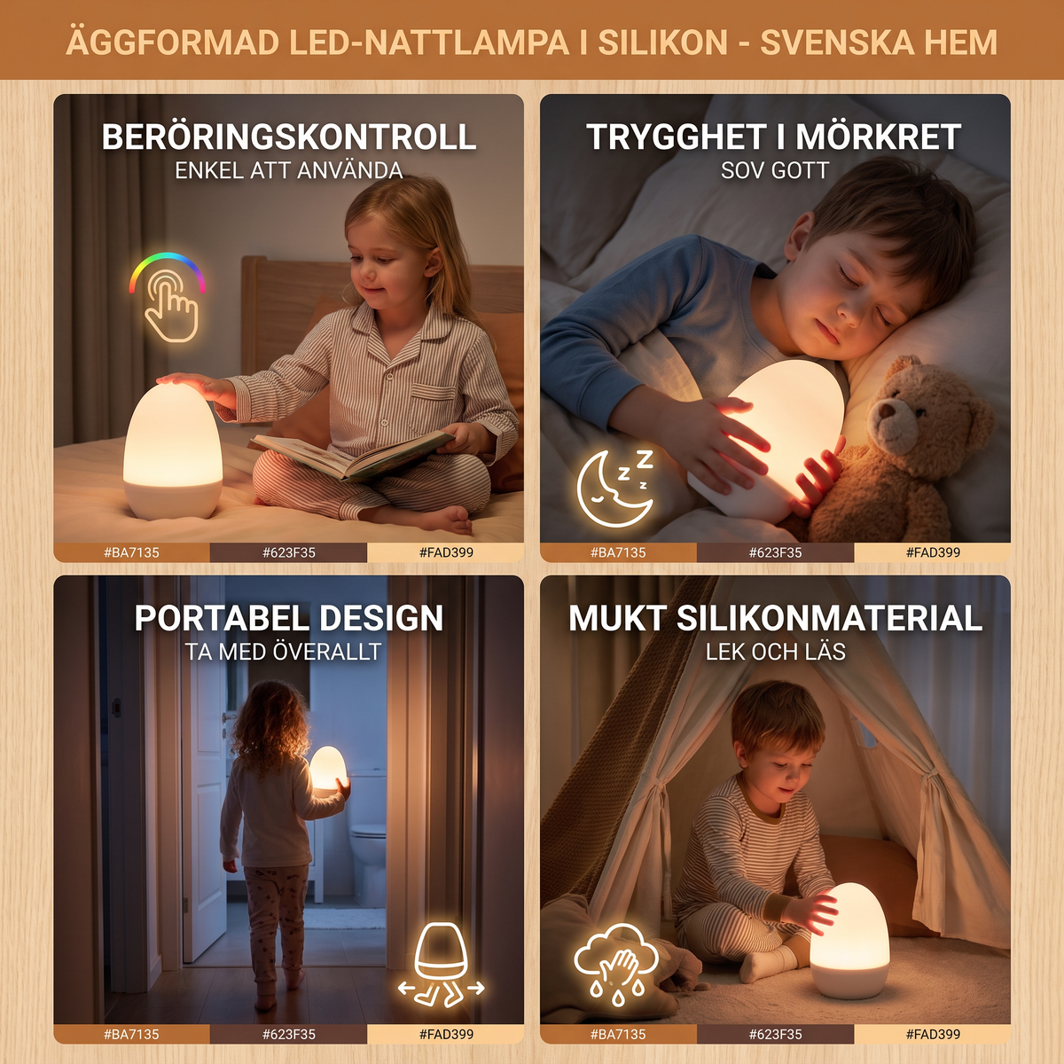 Äggformad LED-nattlampa I Silikon