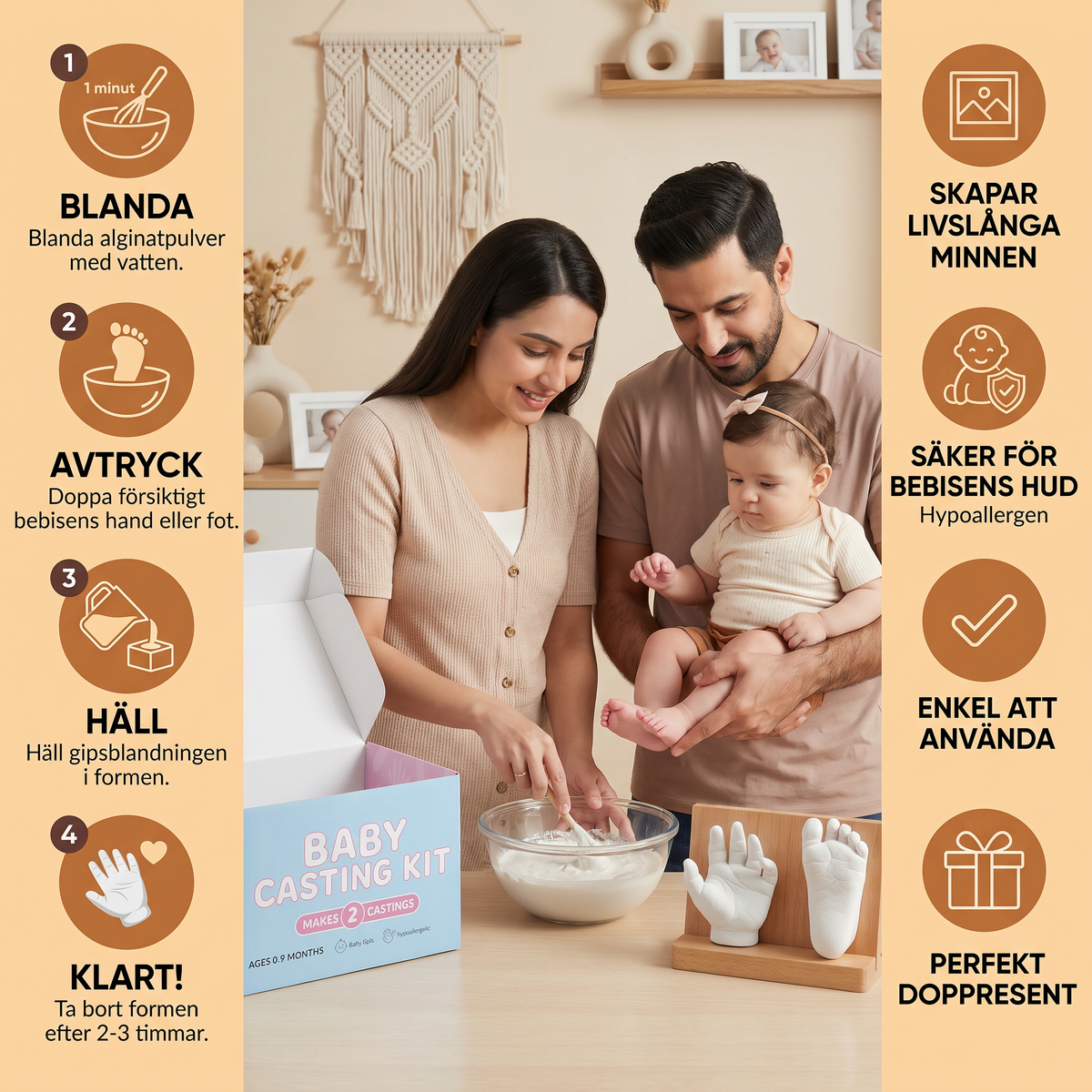 Baby Hand- & Fotavtrycksset – Minnesbevarande Set För Nyfödda & Föräldrar