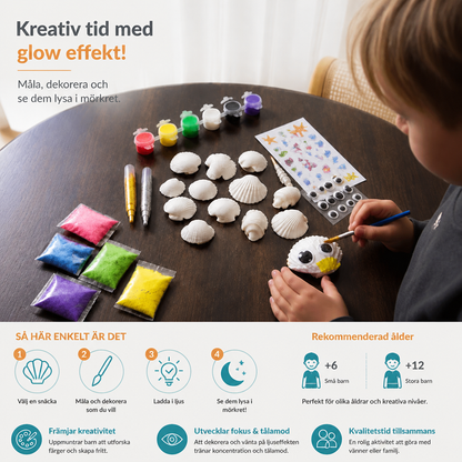 Målnings- och pysselset med snäckskal som lyser i mörkret