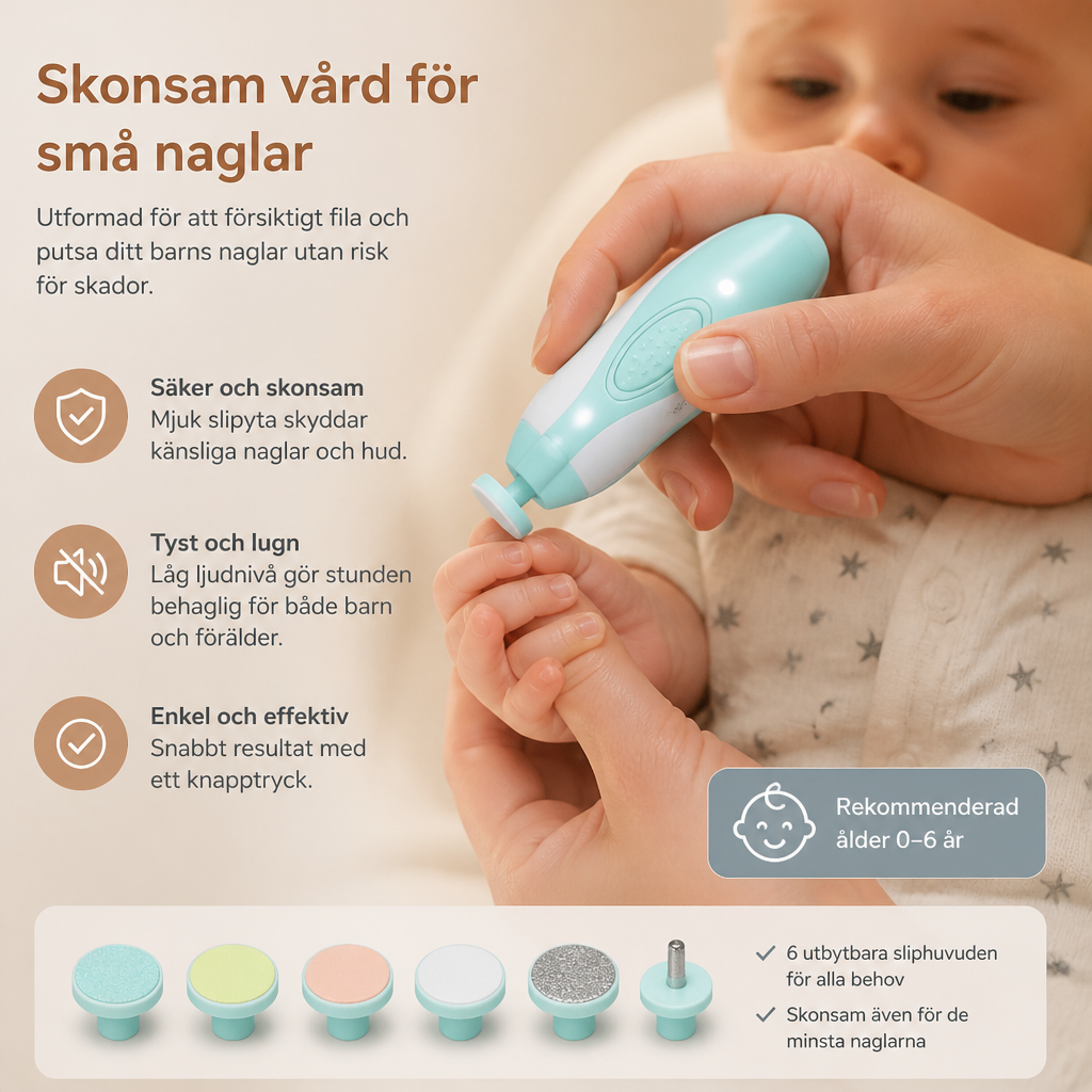 Elektrisk nagelfil för bebisar – 6-i-1 nagelvårdsset