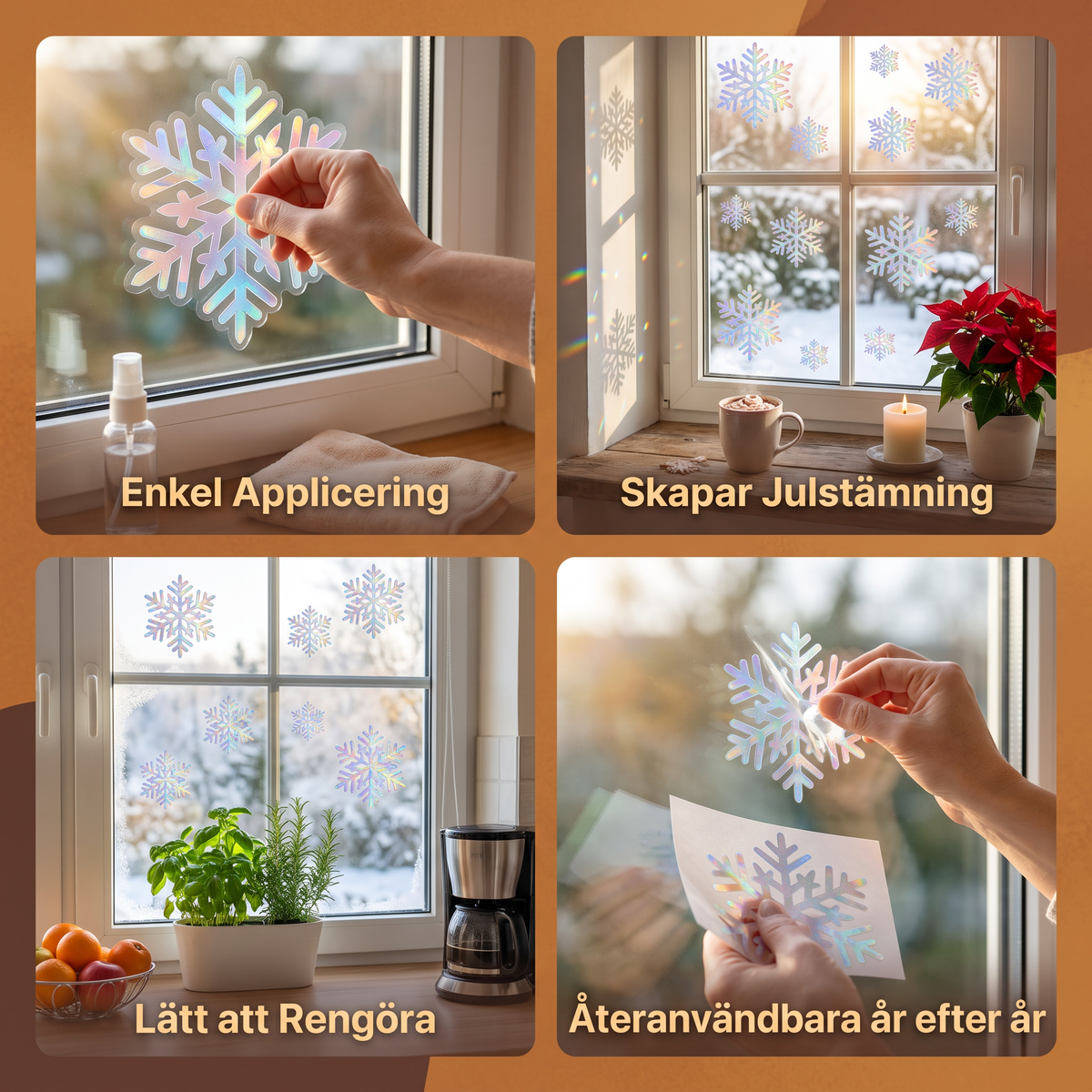 Återanvändbara Snöflinge-Fönsterdekaler med Regnbågsskimmer
