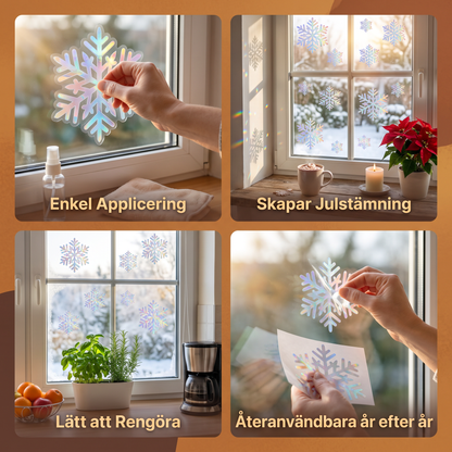 Återanvändbara Snöflinge-Fönsterdekaler med Regnbågsskimmer