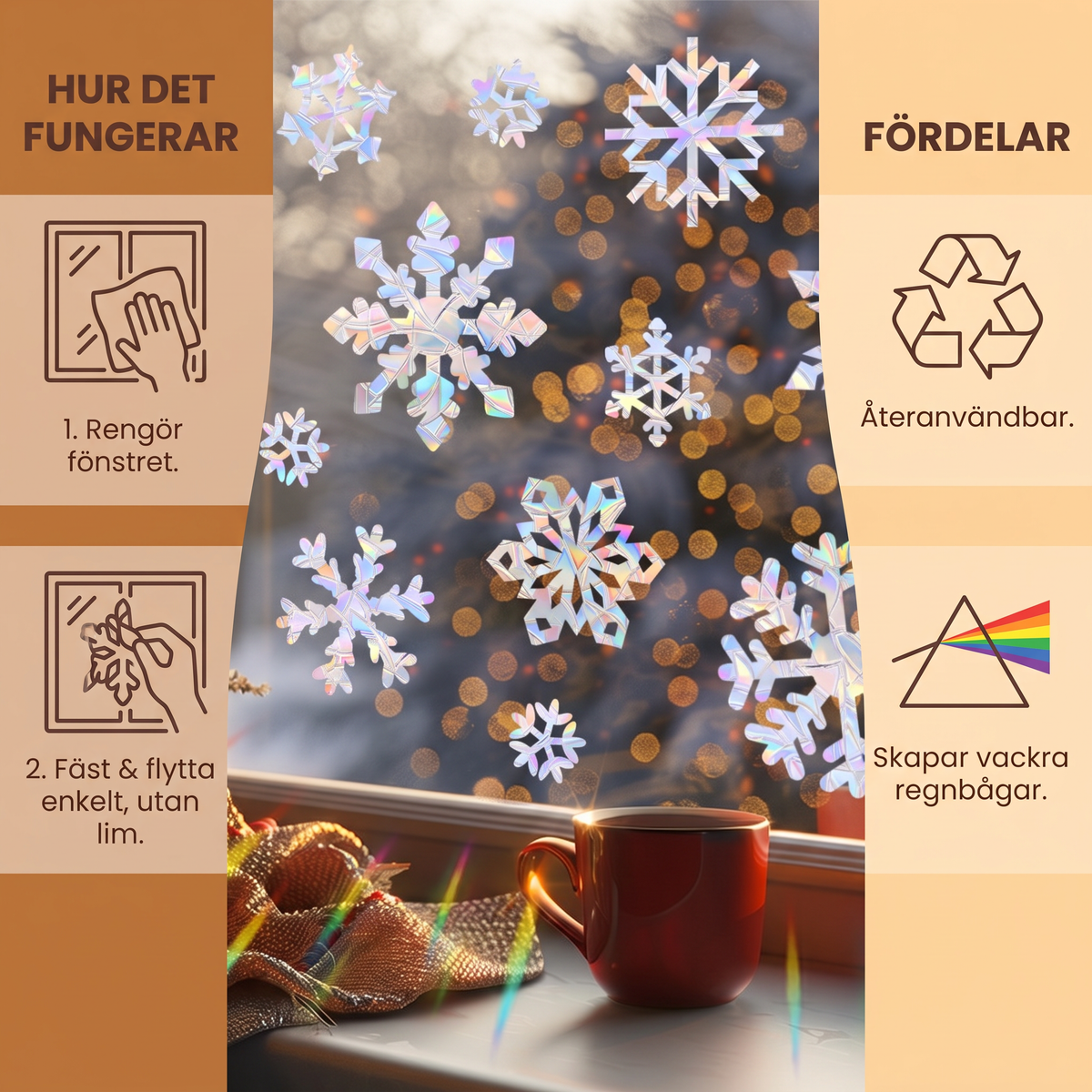Återanvändbara Snöflinge-Fönsterdekaler med Regnbågsskimmer