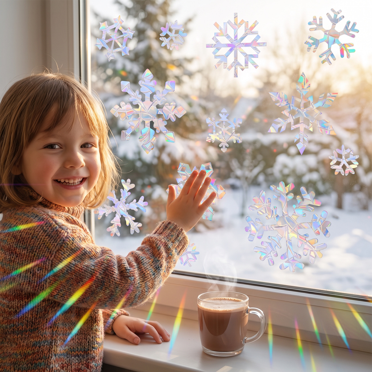 Återanvändbara Snöflinge-Fönsterdekaler med Regnbågsskimmer