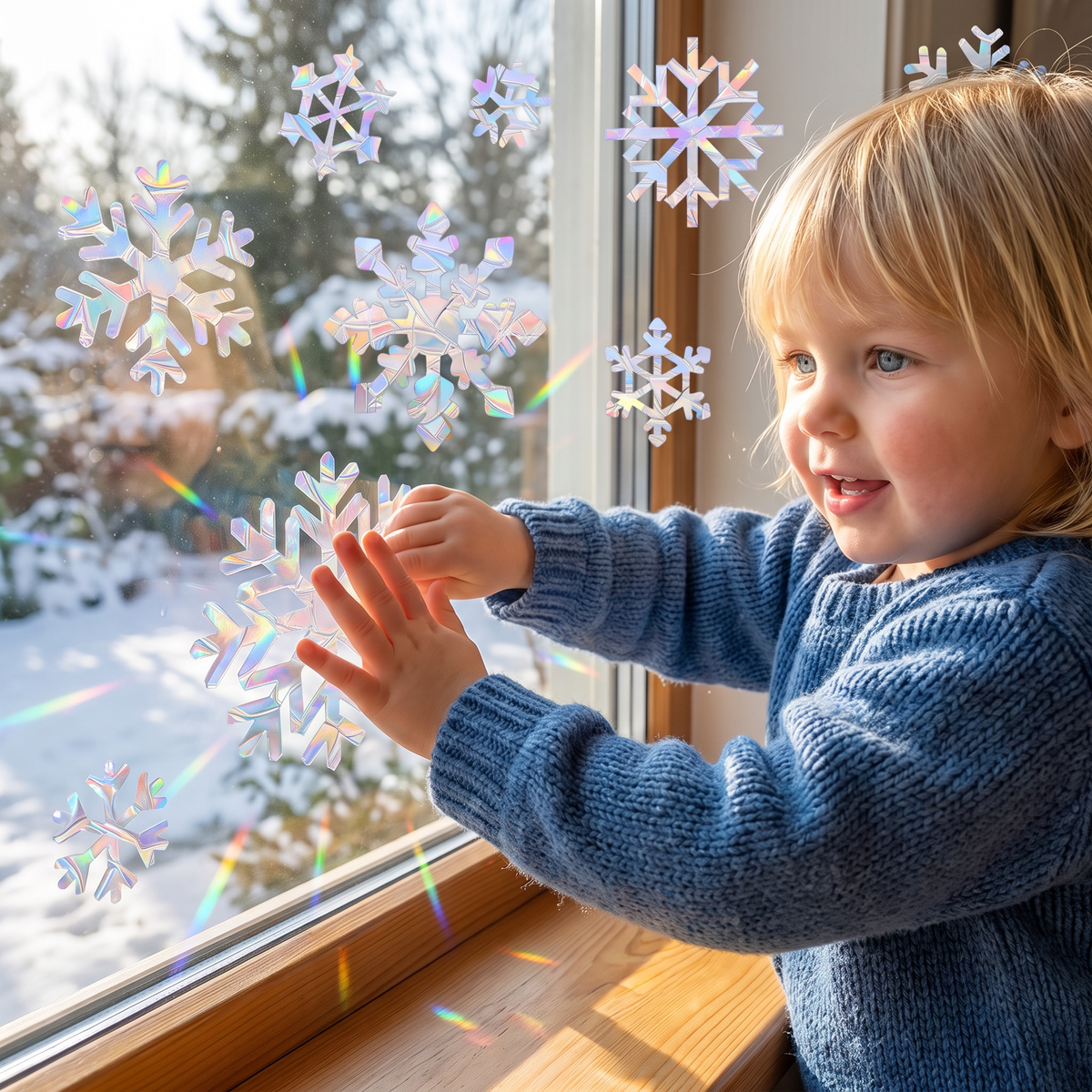Återanvändbara Snöflinge-Fönsterdekaler med Regnbågsskimmer