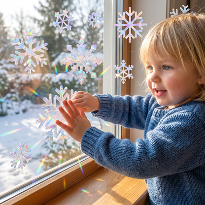 Återanvändbara Snöflinge-Fönsterdekaler med Regnbågsskimmer