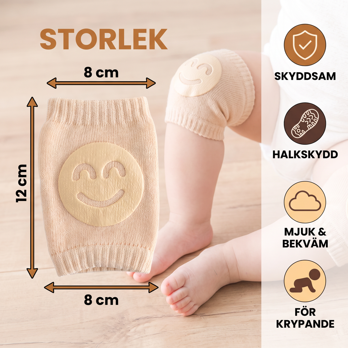 Knäskydd för bebisar – Halkskydd med glatt smiley-ansikte