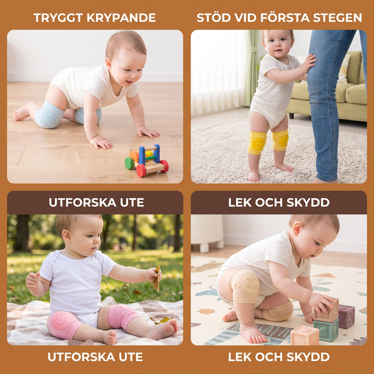 Knäskydd för bebisar – Halkskydd med glatt smiley-ansikte