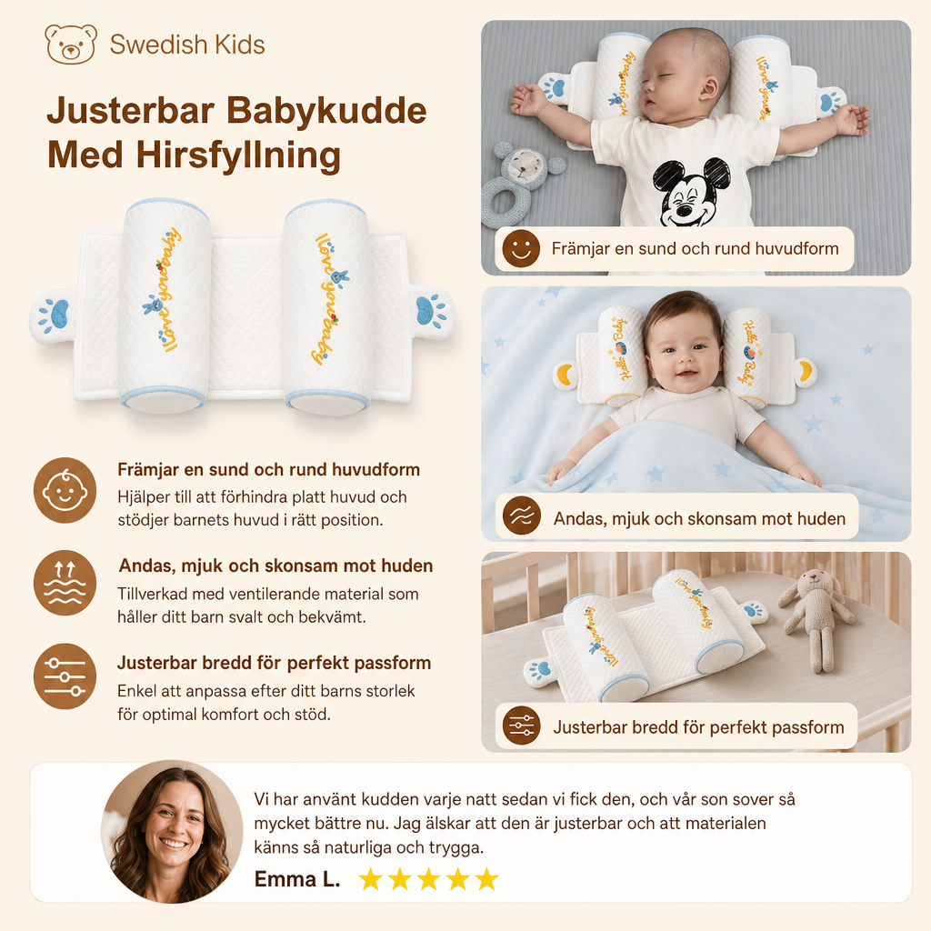 Justerbar Babykudde Med Hirsfyllning