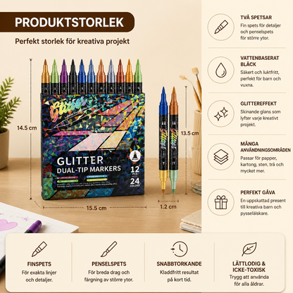 Glitterpenselmarkerset – Glittrande Konstmarkörer med Dubbla Spetsar