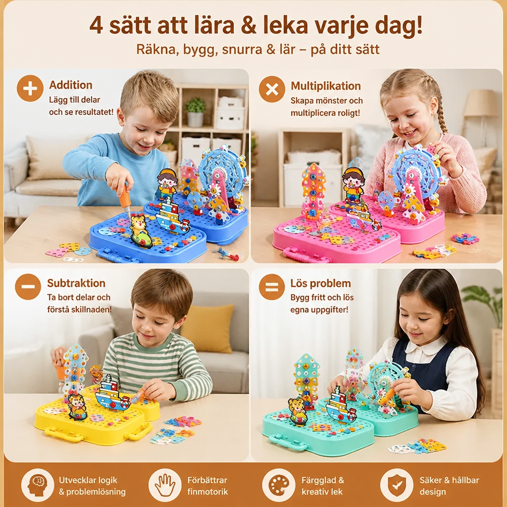 DIY-verktygslåda för barn med byggplatta, pariserhjul och borrmaskin