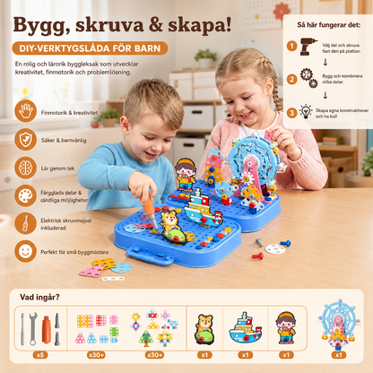 DIY-verktygslåda för barn med byggplatta, pariserhjul och borrmaskin