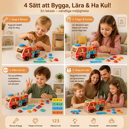 Montessori-verktygslåda i trä med brandkårsbyggsats